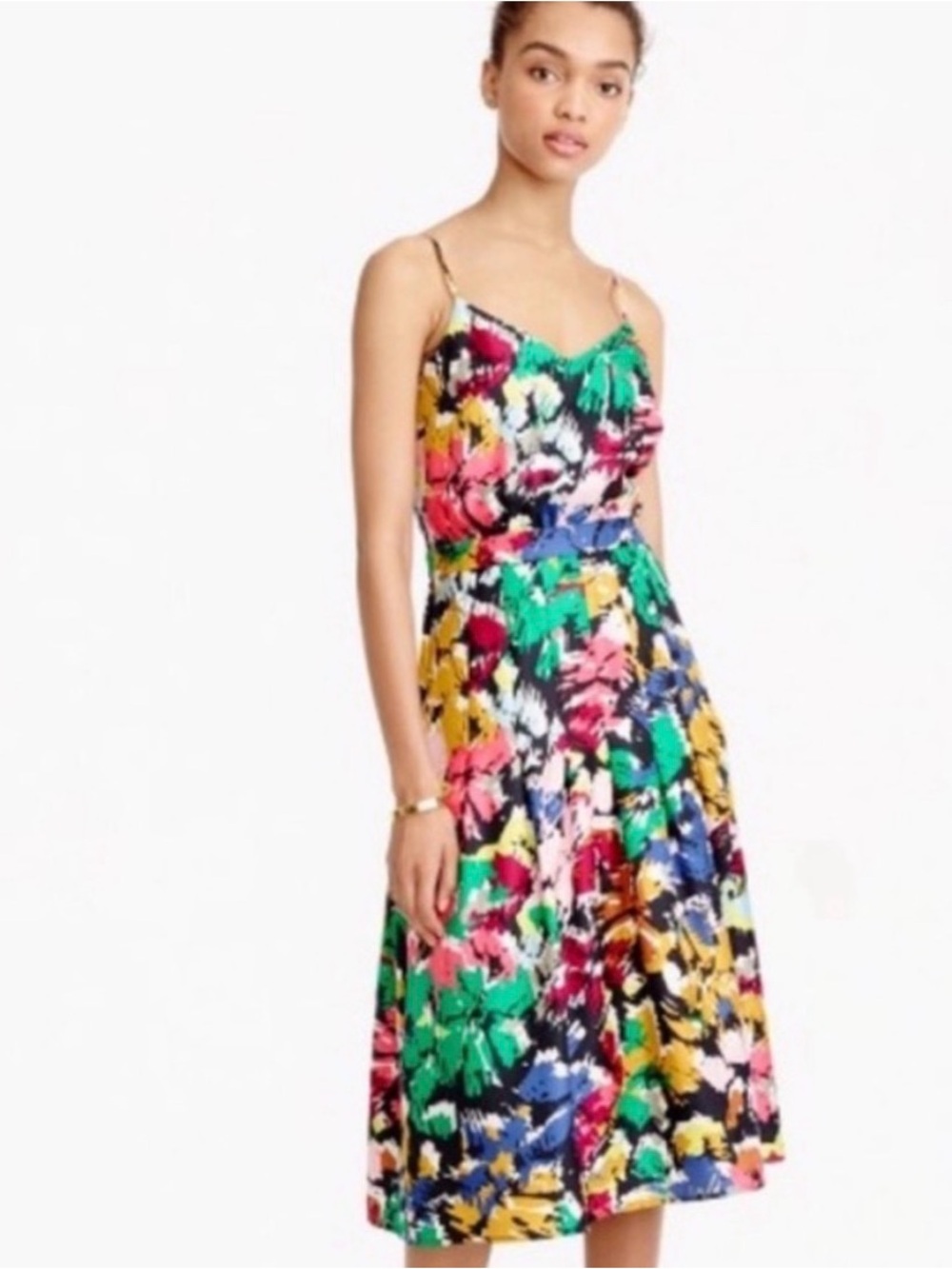 J. Crew Vibrant Floral Midi Dress in Green, Yellow, Pink, Blue